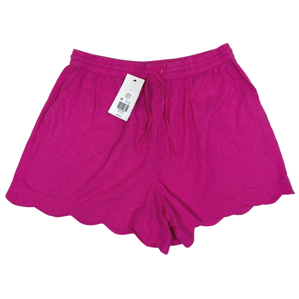 Crown & Ivy Womens Pink Pop Scalloped Hem Linen Blend Shorts Sz Large NWT